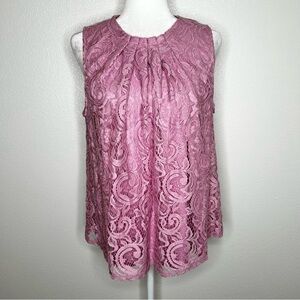 Adrianna Papell Womens Pink Lace Pleated Sleeveless Stretch Top Blouse Size XL